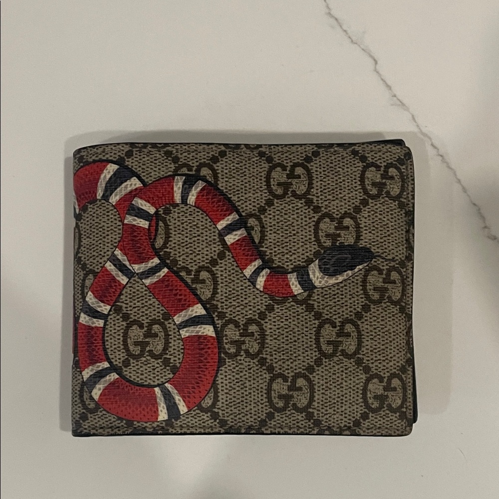 Gucci Tan Wallet Red And Blue Snake Design